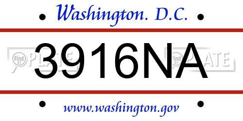 3916NA District Of Columbia License Plate