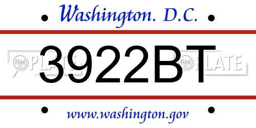 3922BT District Of Columbia License Plate