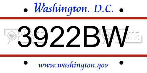 3922BW District Of Columbia License Plate