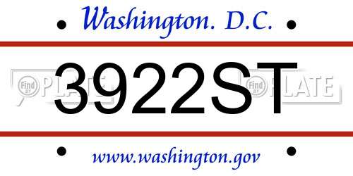 3922ST District Of Columbia License Plate