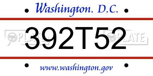 392T52 District Of Columbia License Plate