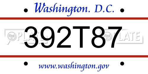 392T87 District Of Columbia License Plate