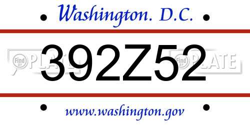 392Z52 District Of Columbia License Plate