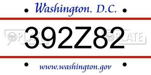 392Z82 District Of Columbia License Plate