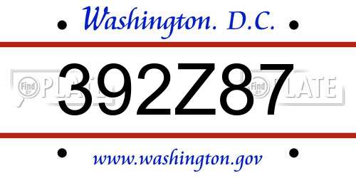 392Z87 District Of Columbia License Plate