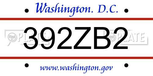 392ZB2 District Of Columbia License Plate
