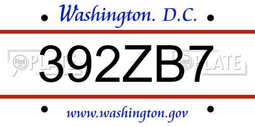 392ZB7 District Of Columbia License Plate