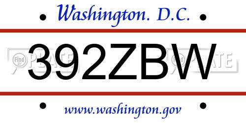 392ZBW District Of Columbia License Plate