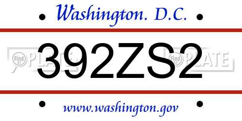 392ZS2 District Of Columbia License Plate