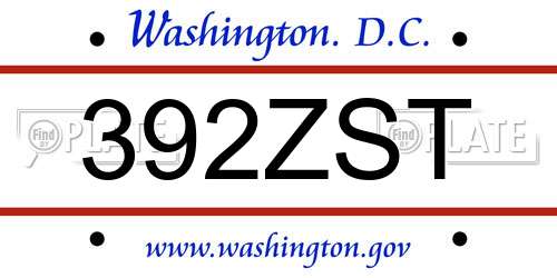 392ZST District Of Columbia License Plate