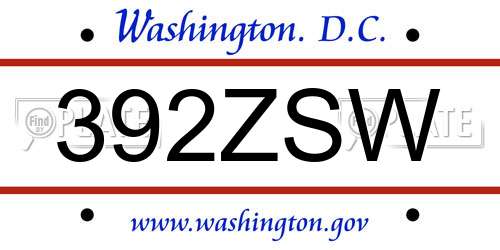 392ZSW District Of Columbia License Plate