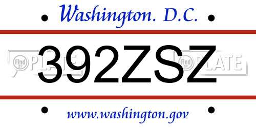 392ZSZ District Of Columbia License Plate