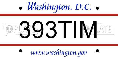 393TIM District Of Columbia License Plate
