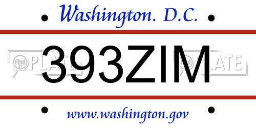 393ZIM District Of Columbia License Plate