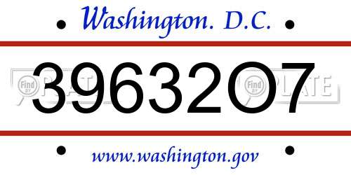 39632O7 District Of Columbia License Plate