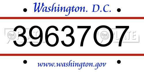 39637O7 District Of Columbia License Plate
