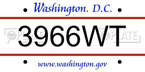 3966WT District Of Columbia License Plate