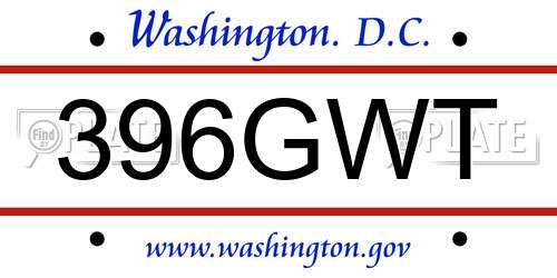 396GWT District Of Columbia License Plate