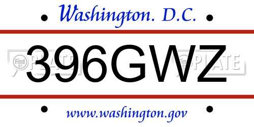 396GWZ District Of Columbia License Plate
