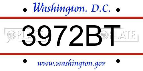 3972BT District Of Columbia License Plate