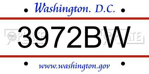 3972BW District Of Columbia License Plate