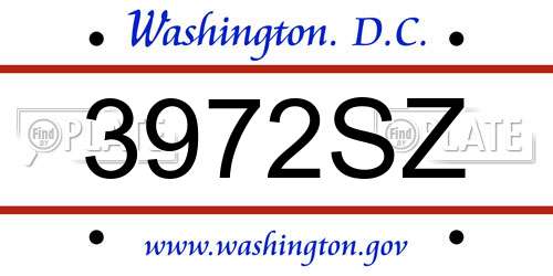 3972SZ District Of Columbia License Plate