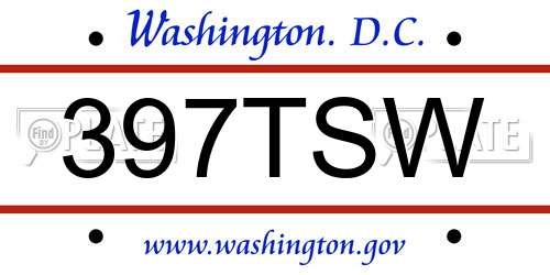 397TSW District Of Columbia License Plate