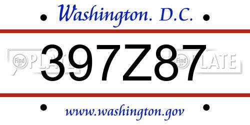 397Z87 District Of Columbia License Plate