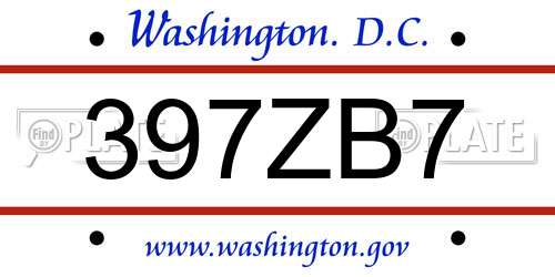 397ZB7 District Of Columbia License Plate
