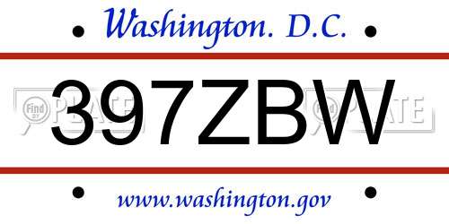 397ZBW District Of Columbia License Plate