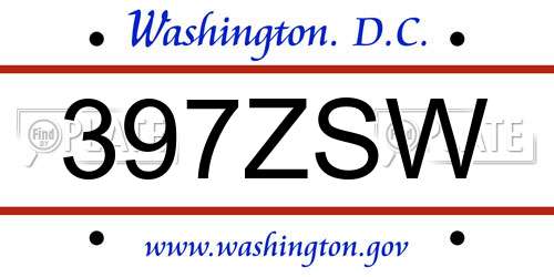 397ZSW District Of Columbia License Plate