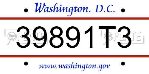 39891T3 District Of Columbia License Plate