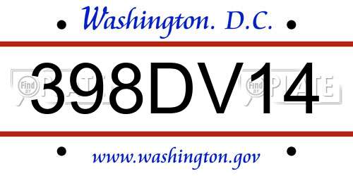 398DV14 District Of Columbia License Plate