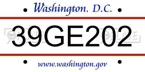 39GE202 District Of Columbia License Plate