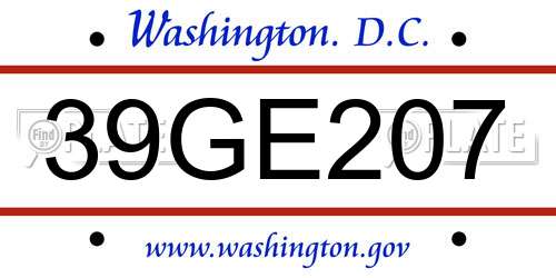 39GE207 District Of Columbia License Plate