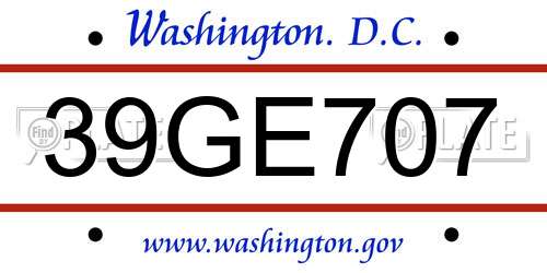 39GE707 District Of Columbia License Plate