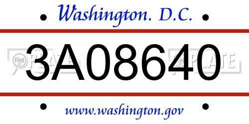3A08640 District Of Columbia License Plate