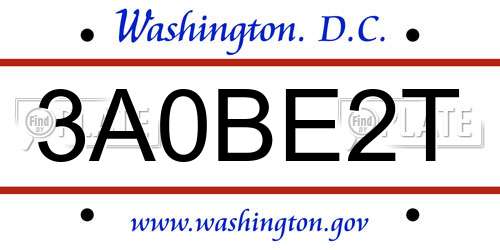 3A0BE2T District Of Columbia License Plate