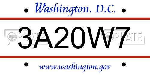 3A20W7 District Of Columbia License Plate