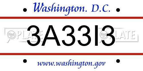 3A33I3 District Of Columbia License Plate