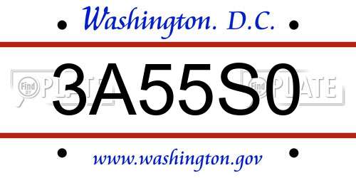 3A55S0 District Of Columbia License Plate