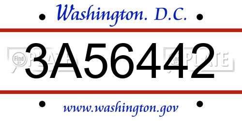 3A56442 District Of Columbia License Plate