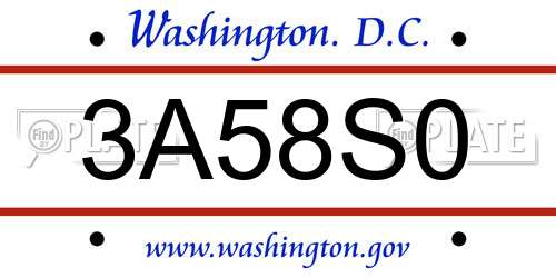 3A58S0 District Of Columbia License Plate