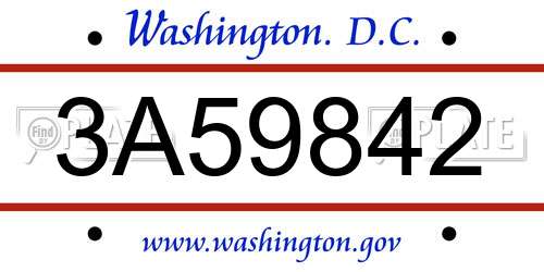 3A59842 District Of Columbia License Plate
