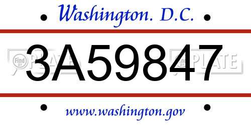 3A59847 District Of Columbia License Plate
