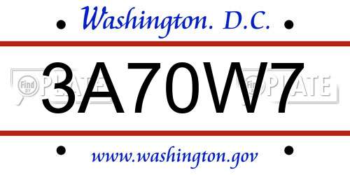 3A70W7 District Of Columbia License Plate