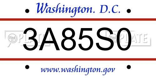 3A85S0 District Of Columbia License Plate