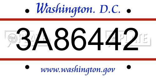 3A86442 District Of Columbia License Plate