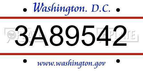 3A89542 District Of Columbia License Plate