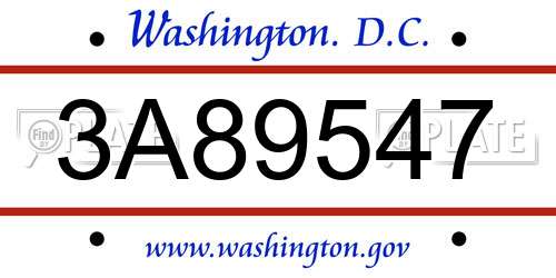 3A89547 District Of Columbia License Plate